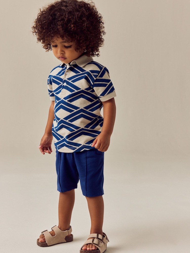 Blue Abstract Print Short Sleeve Polo Shirt And Shorts Set (3mths-7yrs) - Image 1 of 8