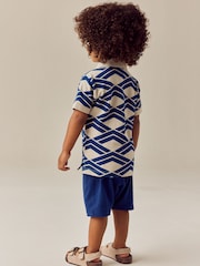 Blue Abstract Print Short Sleeve Polo Shirt And Shorts Set (3mths-7yrs) - Image 3 of 8