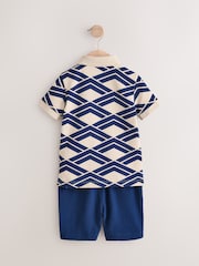 Blue Abstract Print Short Sleeve Polo Shirt And Shorts Set (3mths-7yrs) - Image 5 of 8