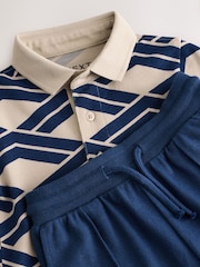 Blue Abstract Print Short Sleeve Polo Shirt And Shorts Set (3mths-7yrs) - Image 7 of 8