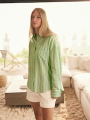Green Stripe Long Sleeve Shirt With Linen - Image 1 of 7