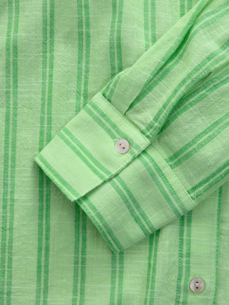 Green Stripe Long Sleeve Shirt With Linen - Image 6 of 7