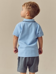 Blue/Navy Short Sleeve Textured Polo Shirt and Shorts Set (3mths-7yrs) - Image 2 of 4