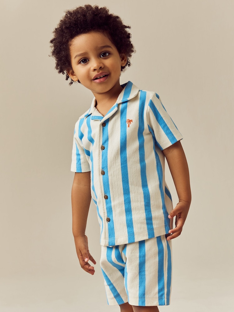 Blue/White Stripe Short Sleeve Shirt & Shorts Set (3mths-7yrs) - Image 1 of 1