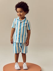 Blue/White Stripe Short Sleeve Shirt & Shorts Set (3mths-7yrs) - Image 2 of 9