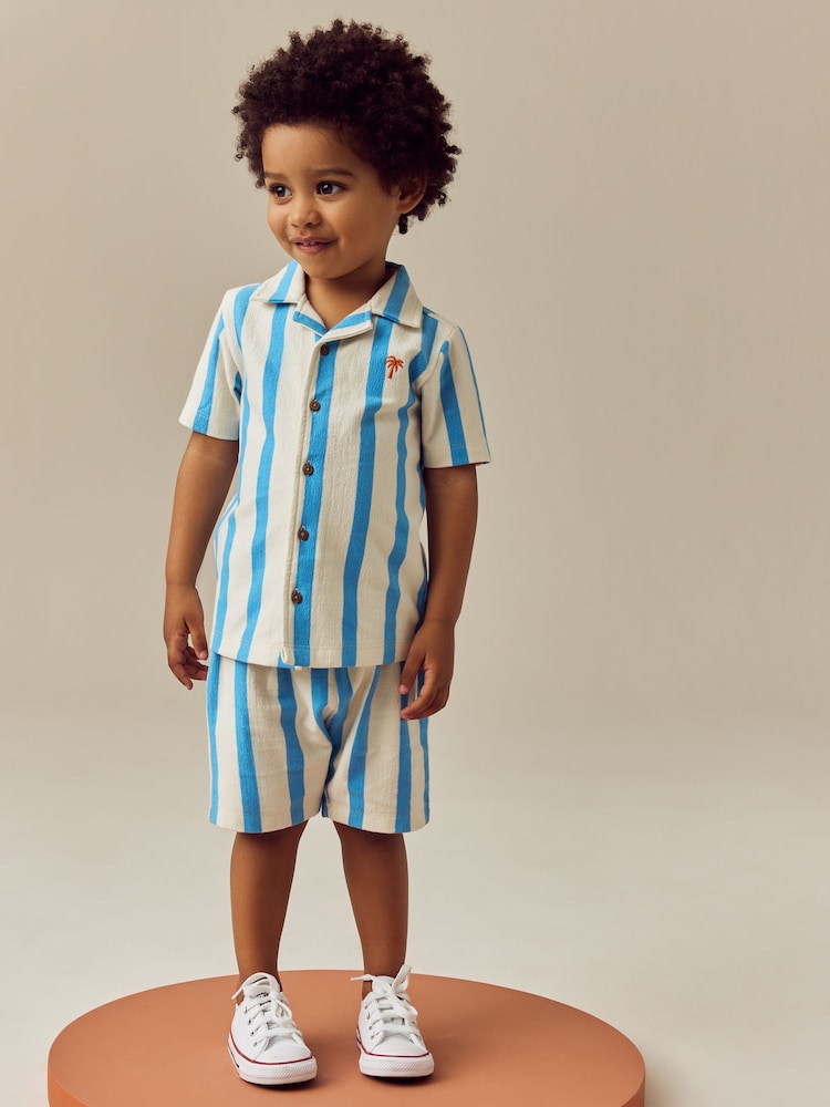 Blue/White Stripe Short Sleeve Shirt & Shorts Set (3mths-7yrs) - Image 2 of 9