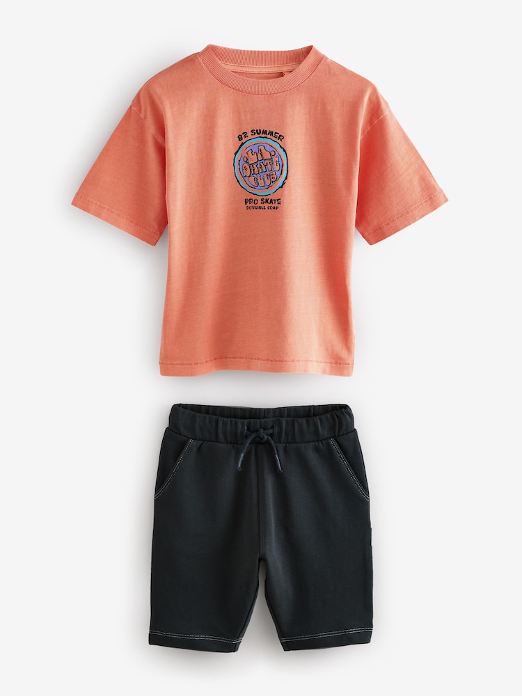 Orange/Black Short Sleeve T-Shirt & Carpenter Shorts Set (3mths-7yrs) - Image 5 of 8