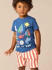 Blue Short Sleeve T-Shirt & Pattern Shorts Set (3mths-7yrs) - Image 1 of 8