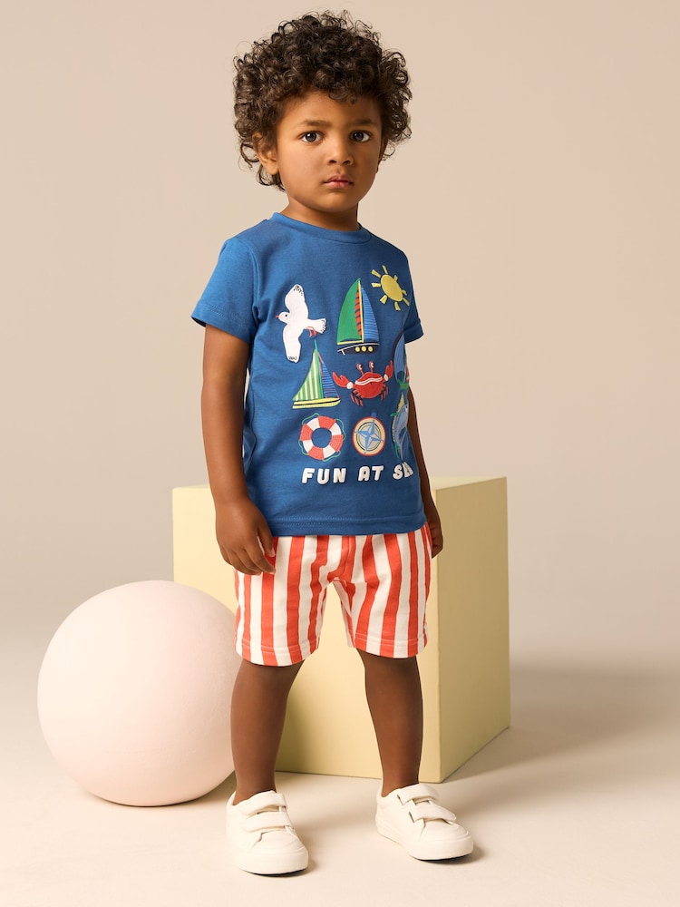 Blue Short Sleeve T-Shirt & Pattern Shorts Set (3mths-7yrs) - Image 2 of 8