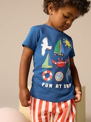 Blue Short Sleeve T-Shirt & Pattern Shorts Set (3mths-7yrs) - Image 3 of 8