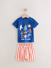 Blue Short Sleeve T-Shirt & Pattern Shorts Set (3mths-7yrs) - Image 5 of 8