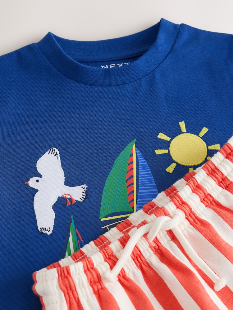 Blue Short Sleeve T-Shirt & Pattern Shorts Set (3mths-7yrs) - Image 8 of 8