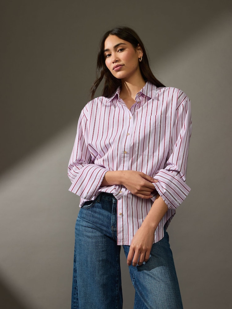 Rayas moradas - Camisa holgada estilo boyfriend con botones de algodón 100% - Imagen 1 de 7 Rayas moradas - Camisa holgada estilo boyfriend con botones de algodón 100% - Imagen 1 de 7