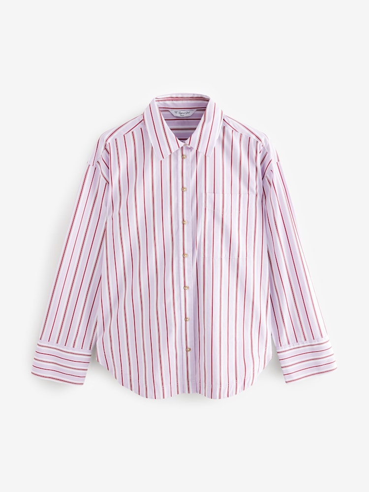 Lilac Purple Stripe Relaxed Boyfriend Fit 100% Cotton Button Down Shirt - Image 5 of 7