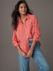 Red/Pink Gingham Long Sleeve Shirt With Linen - Image 1 of 7