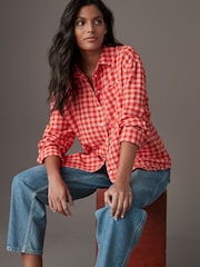 Red/Pink Gingham Long Sleeve Shirt With Linen - Image 2 of 7