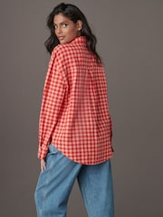 Red/Pink Gingham Long Sleeve Shirt With Linen - Image 3 of 7