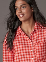 Red/Pink Gingham Long Sleeve Shirt With Linen - Image 4 of 7