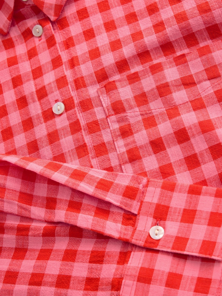 Red/Pink Gingham Long Sleeve Shirt With Linen - Image 6 of 7