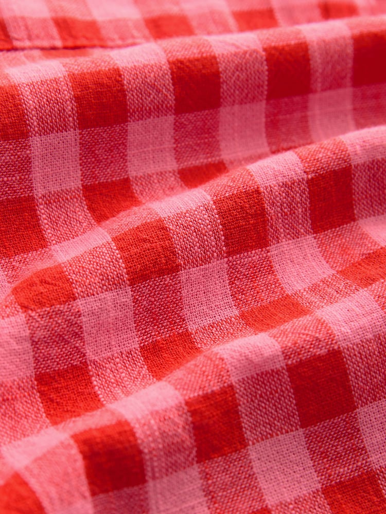 Red/Pink Gingham Long Sleeve Shirt With Linen - Image 7 of 7
