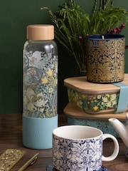 William Morris Blue Golden Lily 600ml Glass Water Bottle - Image 1 of 3