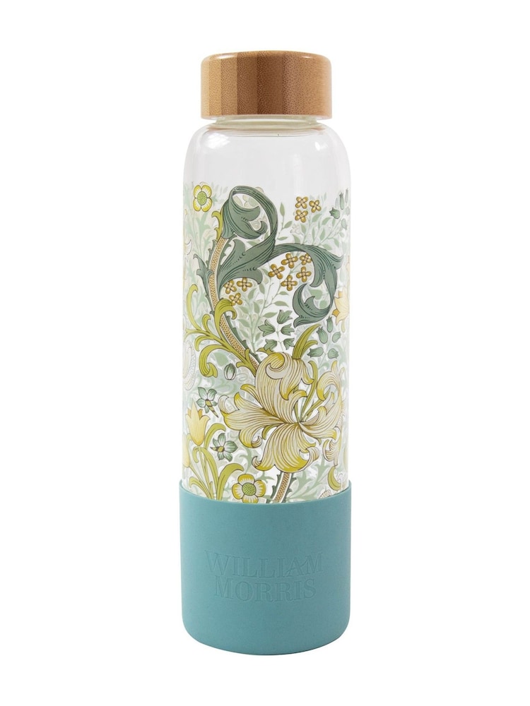 William Morris Blue Golden Lily 600ml Glass Water Bottle - Image 2 of 3