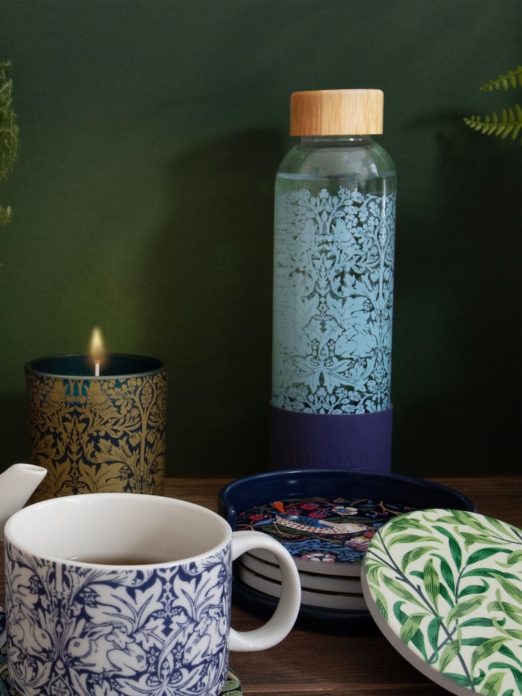 William Morris Blue Brother Rabbit 600ml Glass Water Bottle - Image 1 of 3 William Morris Blue Brother Rabbit 600ml Glass Water Bottle - Image 1 of 3