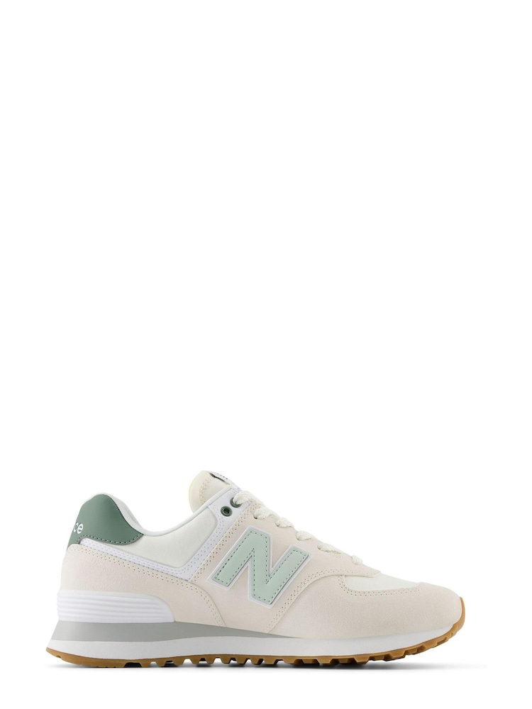 New Balance White/Green Womens 574 Trainers - Image 1 of 9