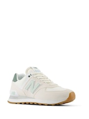 New Balance White/Green Womens 574 Trainers - Image 2 of 9