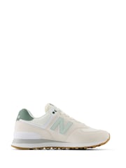 New Balance White/Green Womens 574 Trainers - Image 6 of 9