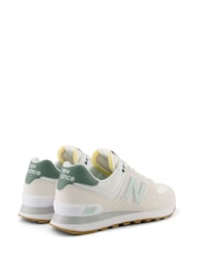 New Balance White/Green Womens 574 Trainers - Image 9 of 9