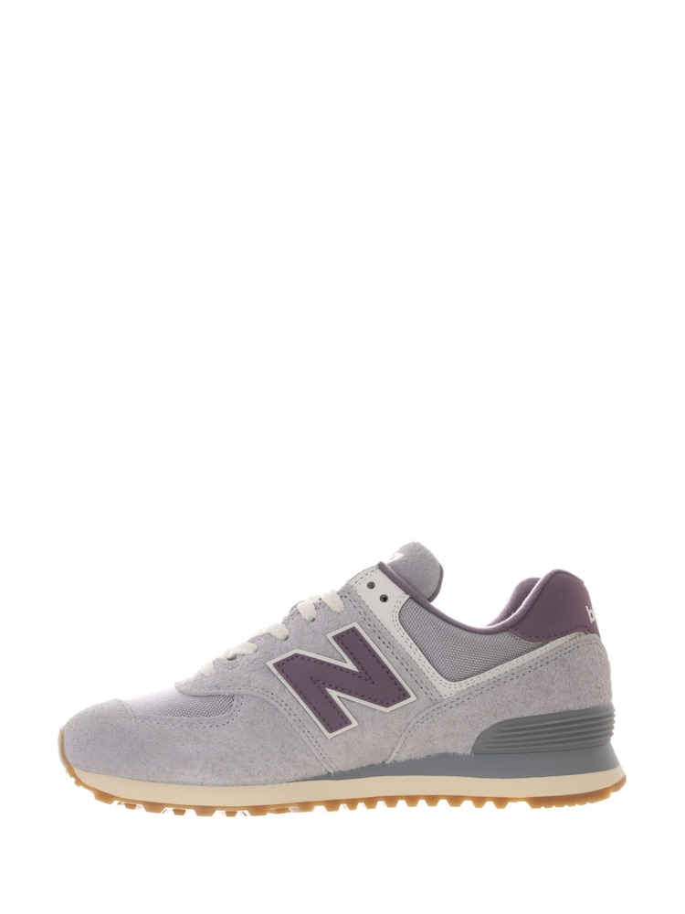 New Balance Grey/Pink/White Womens 574 Trainers - Image 4 of 10