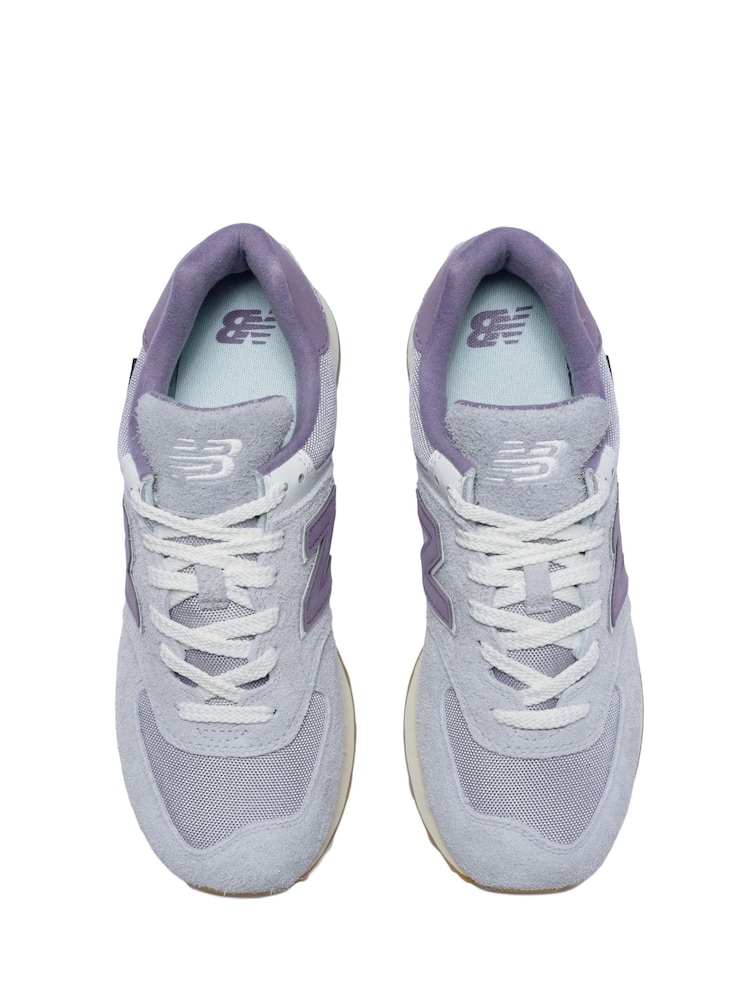 New Balance Grey/Pink/White Womens 574 Trainers - Image 8 of 10