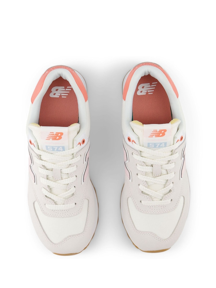 New Balance White/Pink Womens 574 Trainers - Image 10 of 12