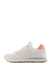 New Balance White/Pink Womens 574 Trainers - Image 2 of 13