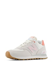 New Balance White/Pink Womens 574 Trainers - Image 4 of 13