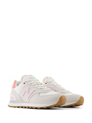 New Balance White/Pink Womens 574 Trainers - Image 5 of 13