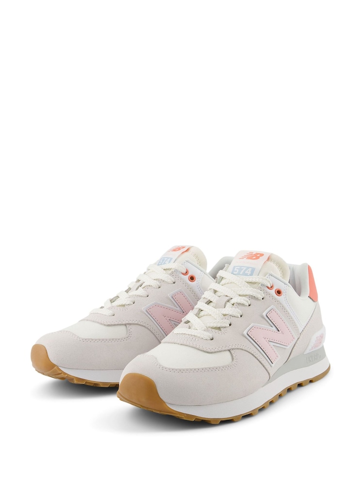 New Balance White/Pink Womens 574 Trainers - Image 5 of 12