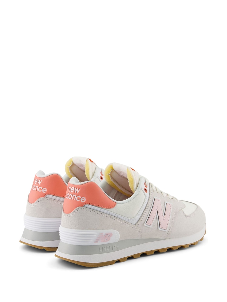 New Balance White/Pink Womens 574 Trainers - Image 7 of 12
