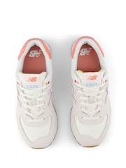 New Balance White/Pink Womens 574 Trainers - Image 8 of 13