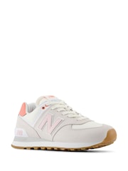 New Balance White/Pink Womens 574 Trainers - Image 9 of 13