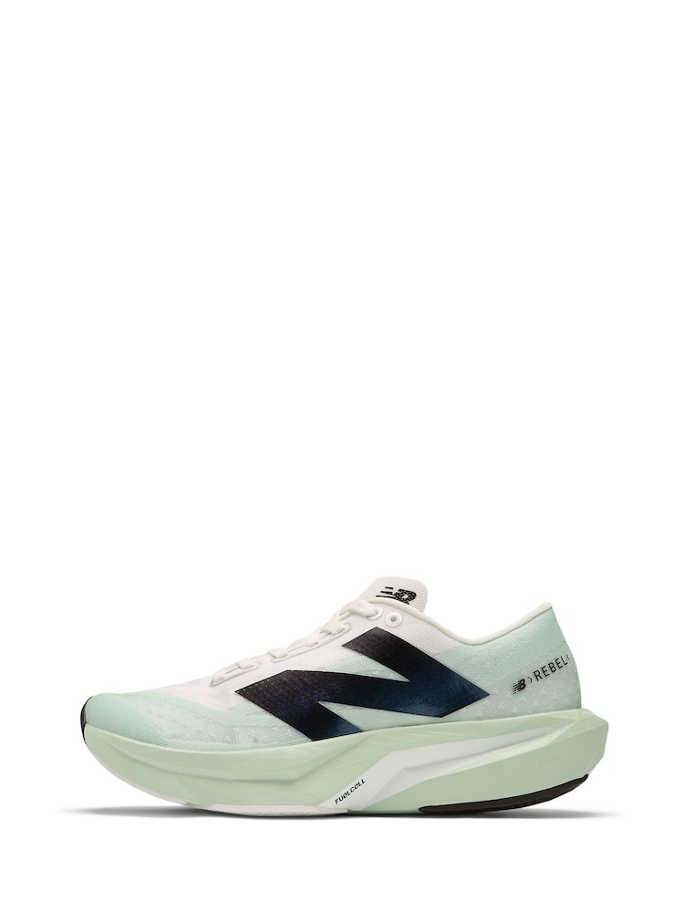 New Balance White/Green Womens Fuelcell Rebel v4 Running Trainers - Image 2 of 9