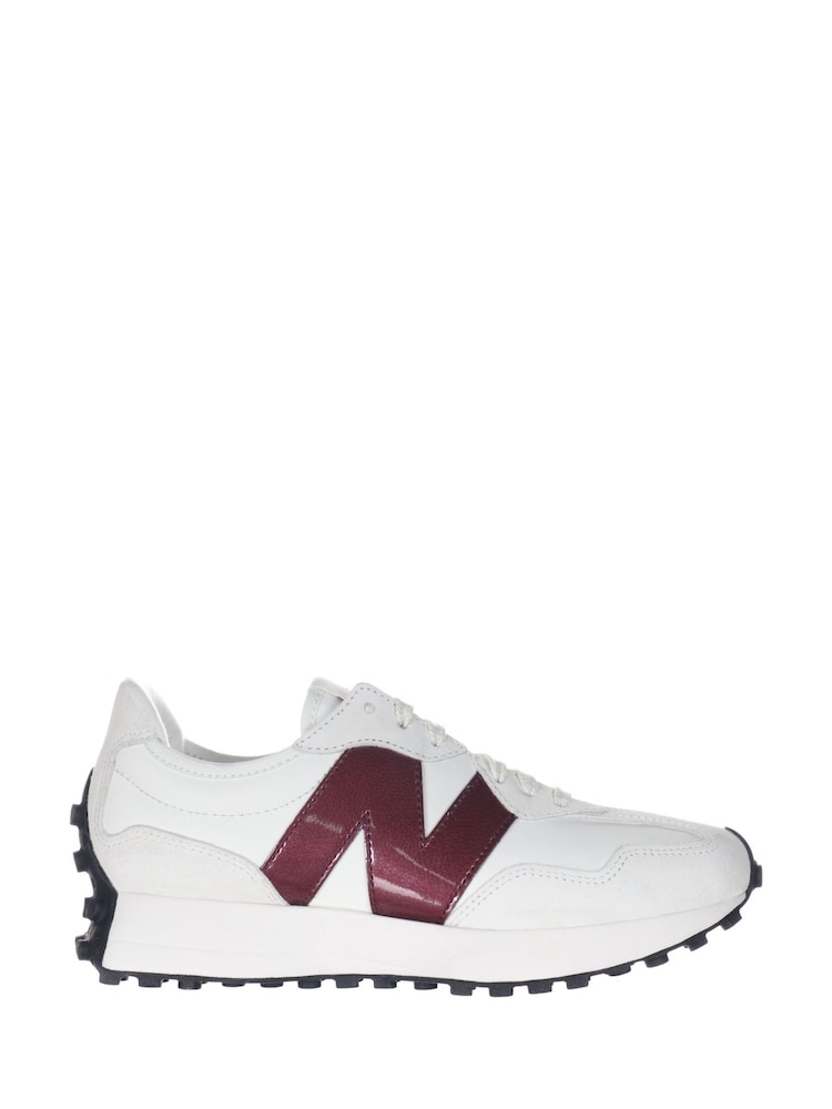 New Balance White/Burgundy Womens 327 Trainers - Image 2 of 6
