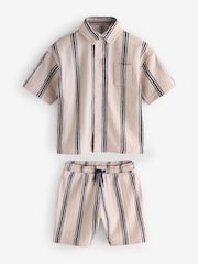 Neutral Striped Short Sleeve Shirt & Shorts Set (3mths-7yrs) - Image 1 of 1