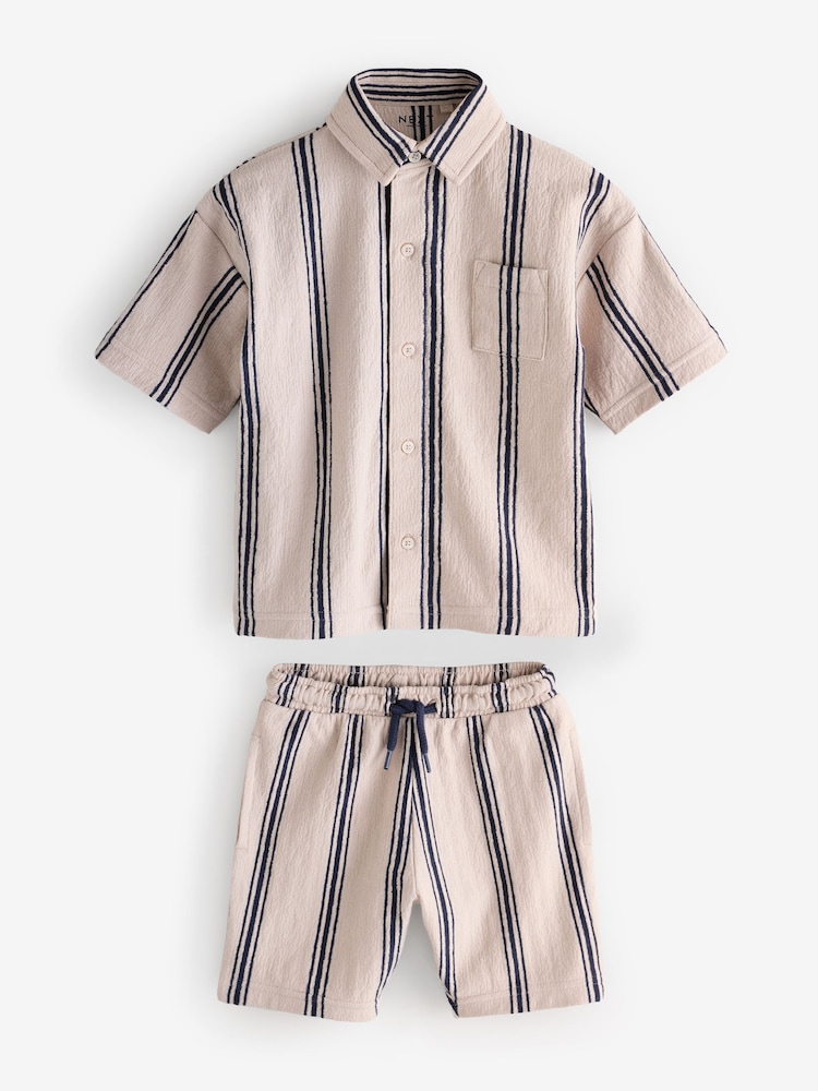 Neutral Striped Short Sleeve Shirt & Shorts Set (3mths-7yrs) - Image 1 of 1