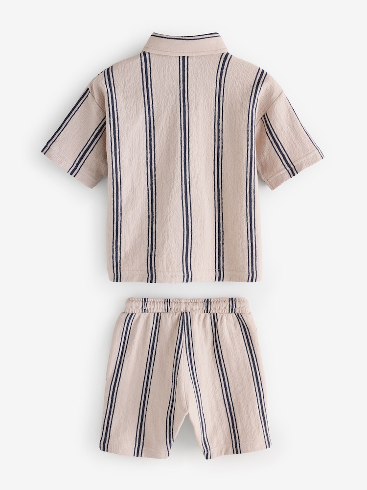 Neutral Striped Short Sleeve Shirt & Shorts Set (3mths-7yrs) - Image 2 of 4