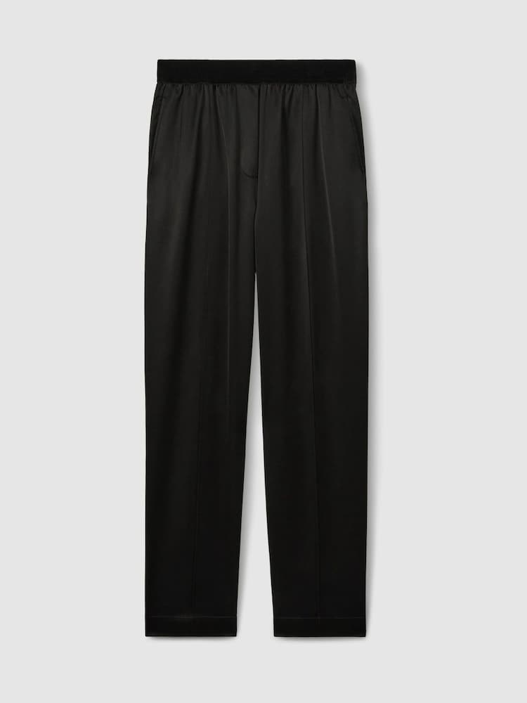 Reiss Black Elea Satin Elasticated Tapered Trousers - Image 2 of 6