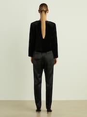 Reiss Black Elea Satin Elasticated Tapered Trousers - Image 5 of 6