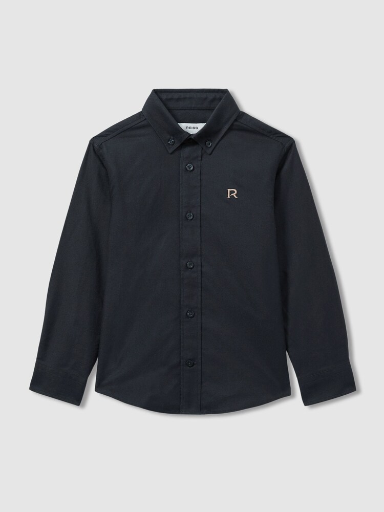 Reiss Navy/Camel Benton Cotton-Oxford Embroidered Button-Down Shirt - Image 1 of 3