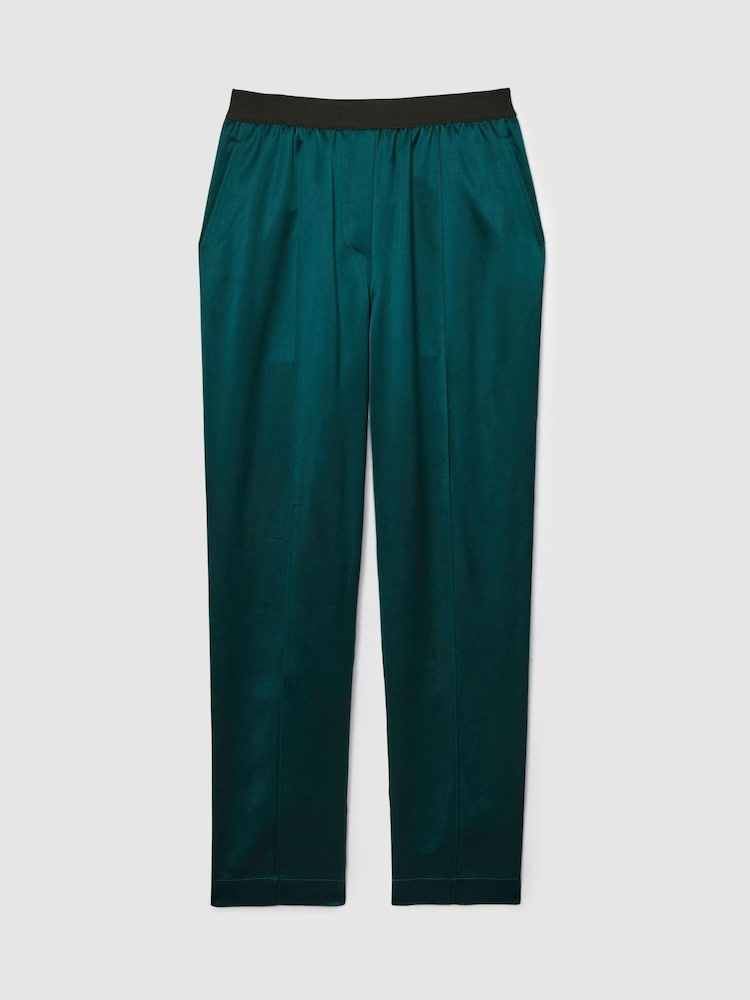 Reiss Teal Elea Satin Elasticated Tapered Trousers - Image 2 of 7